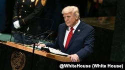 El presidente de Estados Unidos, Donald Trump, habla ante las Naciones Unidas, Nueva York, 23 de septiembre del 2025.