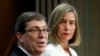 El canciller cubano Bruno Rodríguez y la representante de la UE Federica Mogherini, durante una reunión en Bruselas. (Archivo)
